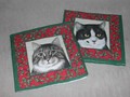 Petites serviettes Noël rouge avec 4 portraits de chats 